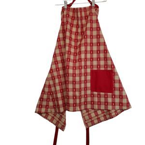 Christmas Angels Kitchen Apron, Red and Tan, with Wrap Tie and Pocket